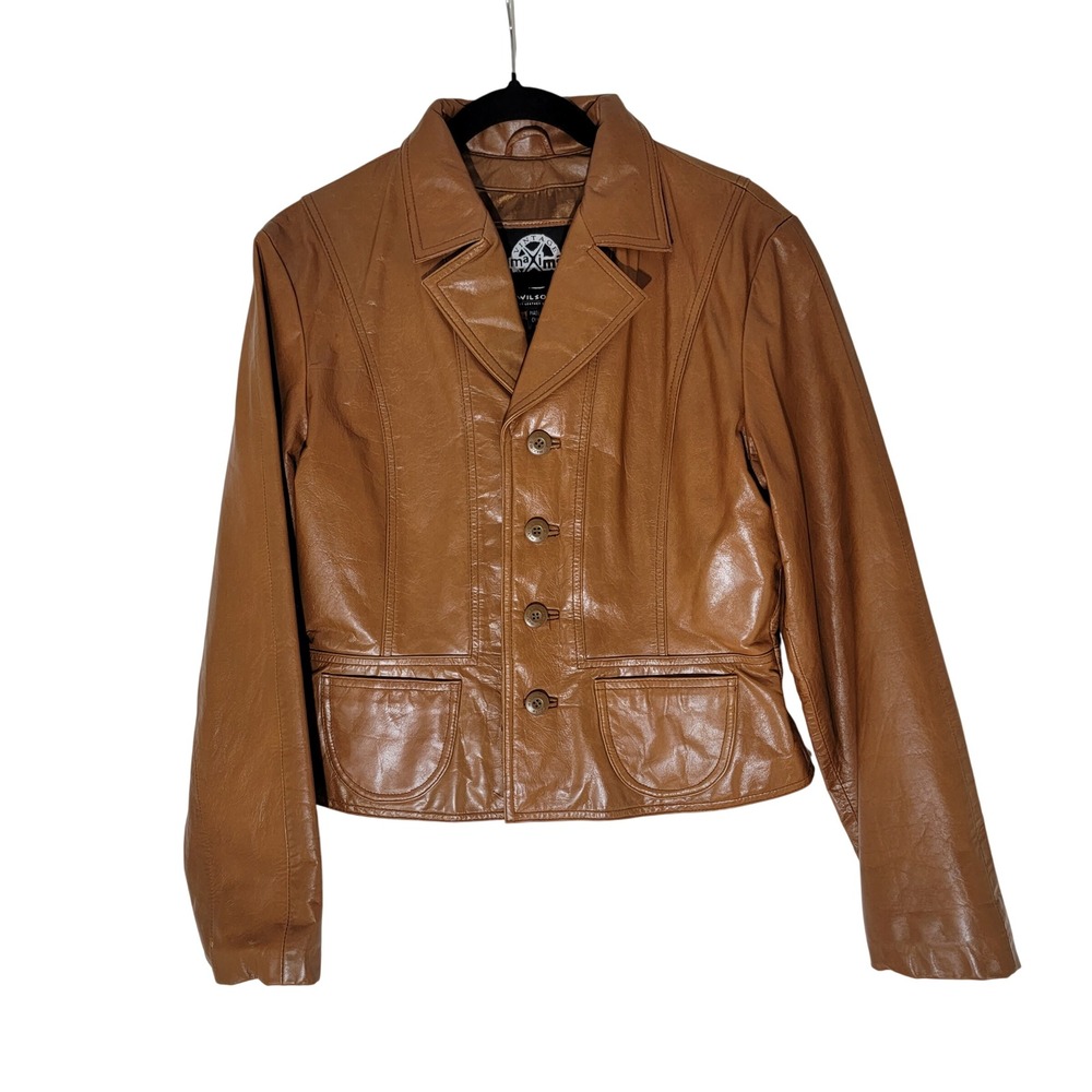 Wilsons Leather Maxima Vintage Tan Brown Leather Blazer Jacket Womens Medium M